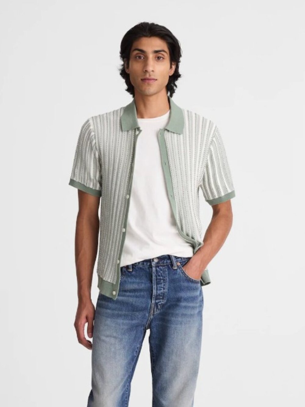 Madewell Men Tuck‑Stitch Button‑Up Sweater Polo | NWOT | Size Small